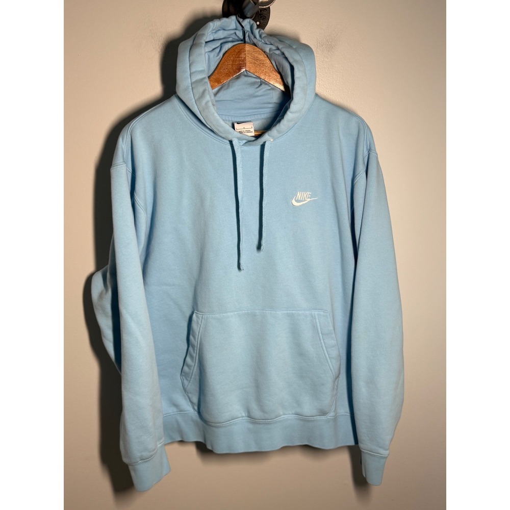 Nike Sportswear Club Fleece Hoodie Light Blue Embroidered Logo Mens Large